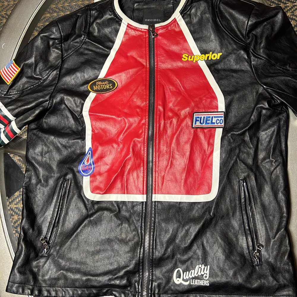 Black and Red Bomber Jacket with Bold Red Panel and White Trim